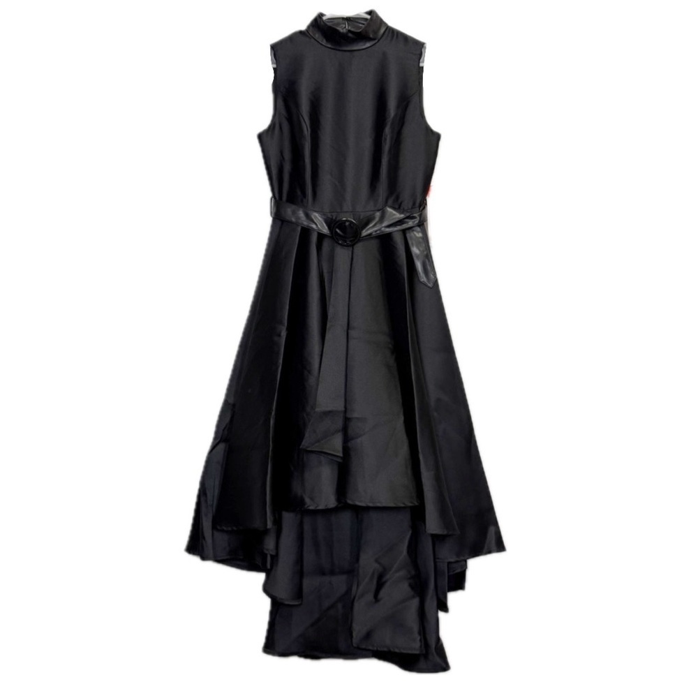 EY Boutique Dress Womens 8 Black High Neck Belted High Low Sleeveless NWT T5828